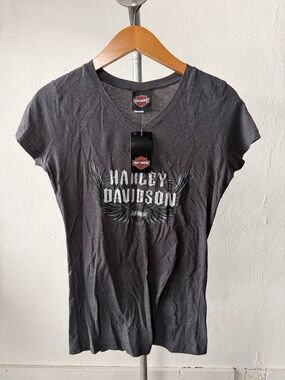NWT Harley-Davidson Women's Charcoal V-Neck Graphic Tee Size L